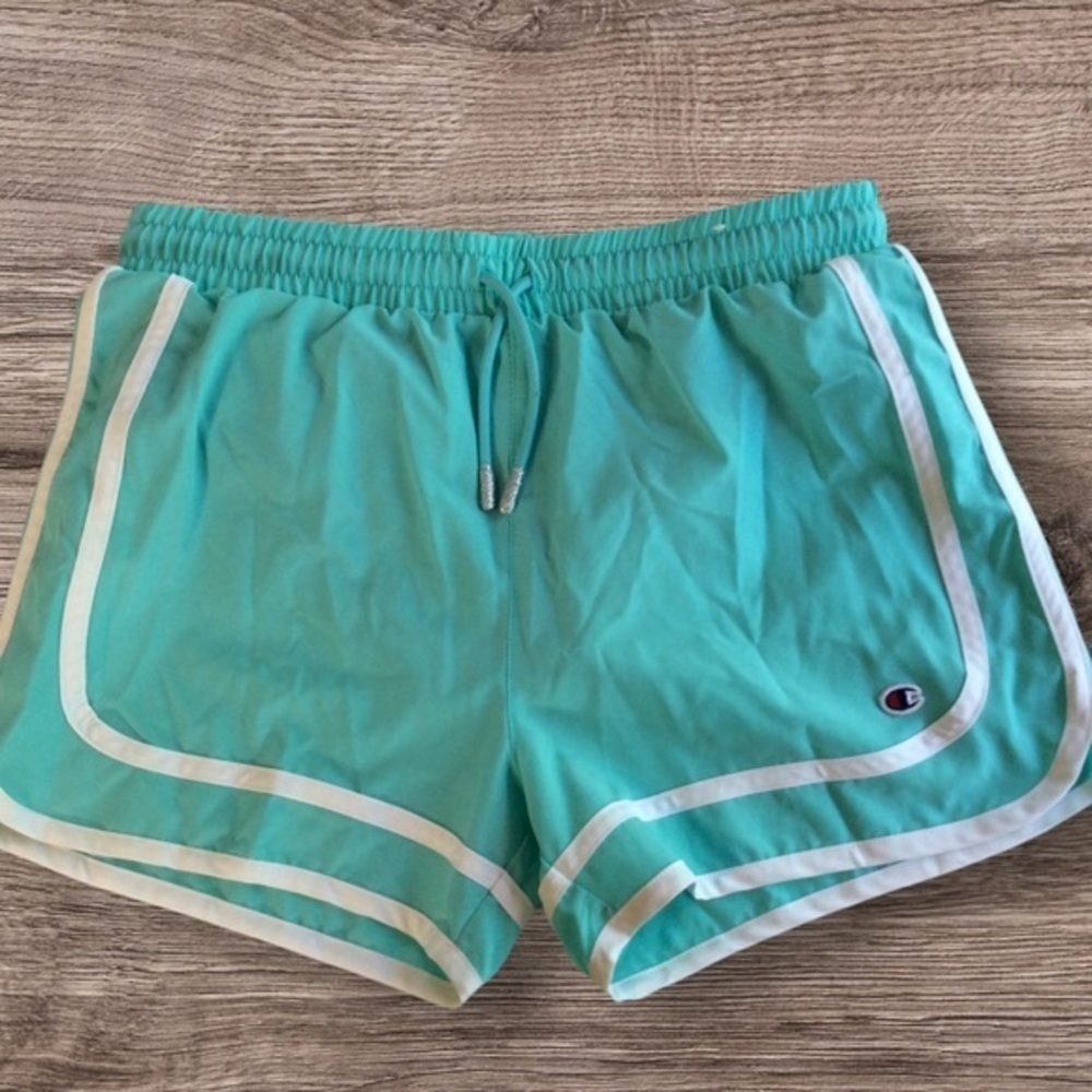 Champion teal built-in brief shorts. XL 14–16.